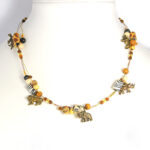 Animals Big 5 necklace with polymer clay, wood and semi-precious chips