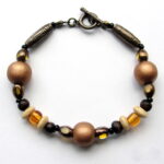 Stylish wood, glass and antique brass bracelet - BRE97