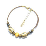 Animal skin polymer clay with bone/wood & antique brass beads on suede bracelet