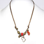 Metallic bronze leather necklace with mixed metal, carnelian & pandora bead