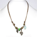 Metallic bronze leather necklace with mixed metal, amazonite & pandora bead