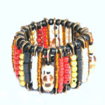 Fashionable burnt wood bracelet on antique brass safety pins - BRE120