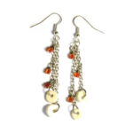 Ostrich eggshell and Czech glass on chain earrings - ERE124