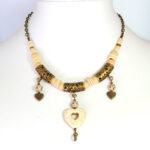 Howlite stone and polymer clay on necklace of coconut and bleached wood - NWGM09
