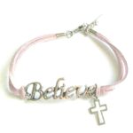 "Believe" bracelet and cut out cross on faux suede - BRSF19A
