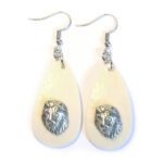 Ostrich eggshell earrings with lion heads