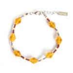 Golden diagonal Czech glass bracelet with feature colour small glass beads.