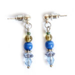 A delicate drop of blues and lime. Czech and other glass bead earrings.