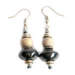 Beautiful black paper bead earrings with light brown dye washed wood.