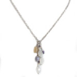 White agate, Czech and other glass beaded cluster pendant