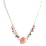 Facetted cherry quartz pendant, freshwater pearls, Czech and facetted glass necklace
