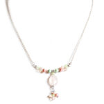 Facetted Rose Quartz with clustered freshwater pearl necklace